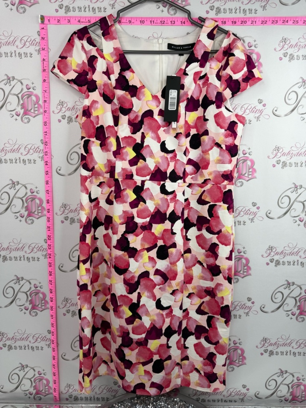 Willow and thread dress flower, Multicolor Pink & Yellow Floral Sheath Dress